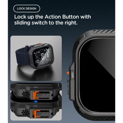7. Zestaw etui Spigen Lock Fit + szkło hartowane Spigen Tempered Glass na Apple Watch Ultra (49 mm) - czarne matowe