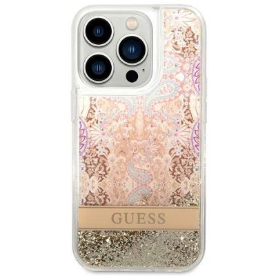 3. Etui Guess Paisley Liquid Glitter na iPhone 14 Pro - złote