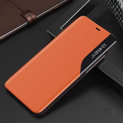 11. Eco Leather View Case elegancki futerał etui z klapką i funkcją podstawki iPhone 13 Pro Max pomarańczowy