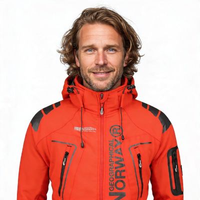 6. Kurtka sportowa męska Geographical Norway Techno MEN 056 BS3 z regulowanym kapturem wodoodporna czerwona (WU1060H/GN)