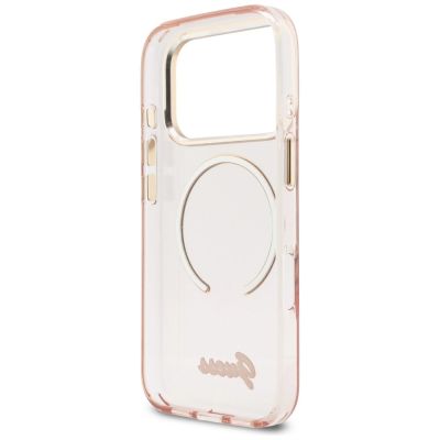 7. Etui Guess IML Script Metal MagSafe na iPhone 17 Pro - różowe
