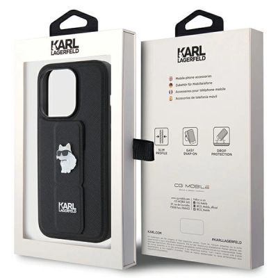 9. Etui Karl Lagerfeld Gripstand Saffiano Choupette Pins na iPhone 14 Pro Max - czarne
