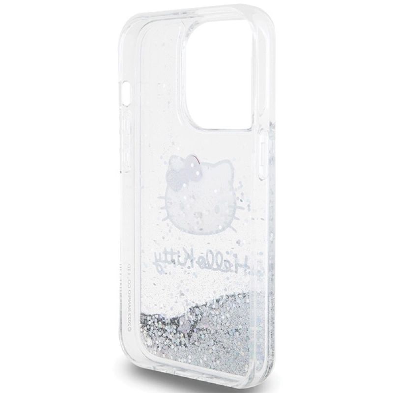 7. Etui Hello Kitty Liquid Glitter Charms Kitty Head na iPhone 14 Pro Max - srebrne