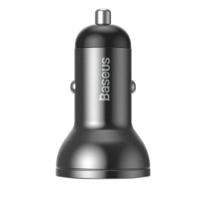4. Baseus ładowarka samochodowa 2x USB 4,8A 24W z LCD + kabel 3w1 USB - USB Typ C / micro USB / Lightning 1,2m czarny (TZCCBX-0G)