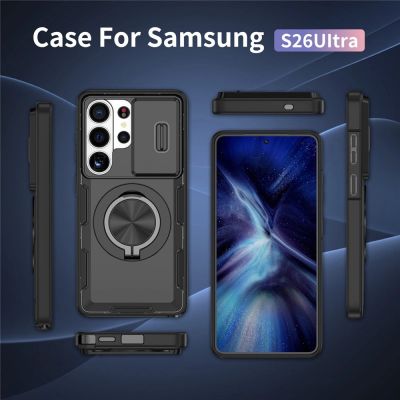 8. Etui na Samsung Galaxy S26 Ultra z przesuwaną osłoną aparatu i obrotową podstawką kompatybilne z MagSafe - czarne