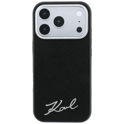 3. Etui Karl Lagerfeld Saffiano Small Script Metal Logo MagSafe na iPhone 18 Pro / 17 Pro - czarne