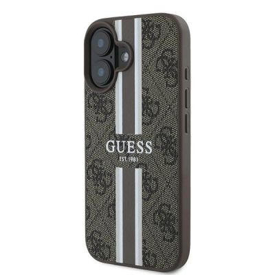 2. Etui Guess 4G Printed Stripes MagSafe na iPhone 16 Plus - brązowe