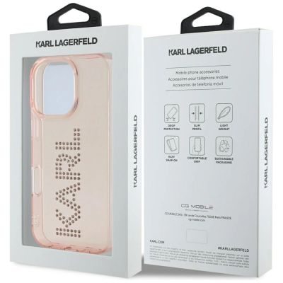 8. Etui Karl Lagerfeld IML Rhinestones Logo na iPhone 16 Pro - różowe