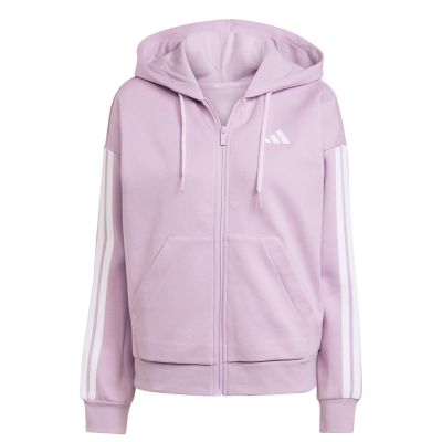 8. Bluza damska adidas Essentials 3-Stripes Full-Zip Fleece Hoodie fioletowa JY3080