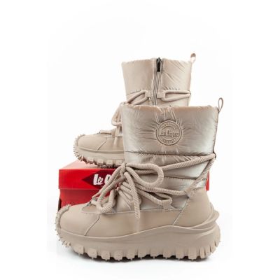10. Lee Cooper buty sportowe damskie zimowe trekkingowe ocieplane beżowe skóra naturalna