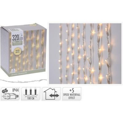 22. LAMPKI CHOINKOWE KURTYNA ŚWIETLNA WATERFALL ZEW 320 LED CIEPŁY BIAŁY 5 PRĘDKOŚCI