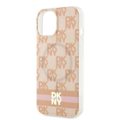 6. Etui DKNY IML Checkered Mono Pattern & Printed Stripes MagSafe na iPhone 15 / 14 / 13 - różowe