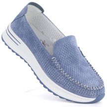 Skórzane mokasyny na grubej podeszwie ażurowe niebieskie Jezzi 9793