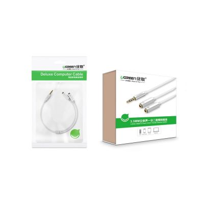 11. Ugreen kabel przewód rozdzielacz słuchawkowy 3,5 mm mini jack AUX mikrofon 20cm (mikrofon + wyjście stereo) srebrny (30619)