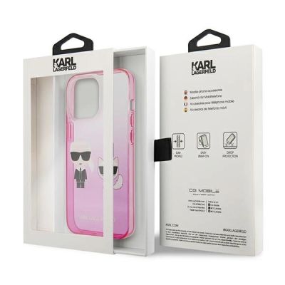 8. Etui Karl Lagerfeld Gradient Ikonik Karl&Choupette na iPhone 13 Pro / iPhone 13 - różowe