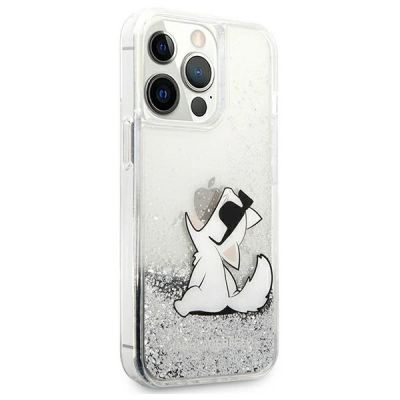 4. Etui Karl Lagerfeld Liquid Glitter Choupette Fun na iPhone 13 Pro Max 6,7" - srebrne