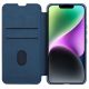 5. Nillkin Qin Cloth Pro Case etui do iPhone 14 Plus osłona na aparat kabura pokrowiec obudowa z klapką niebieski