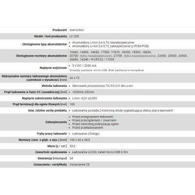 6. EVERACTIVE ŁADOWARKA DO AKUMULATORKÓW CYLINDRYCZNYCH LI-ION LC200