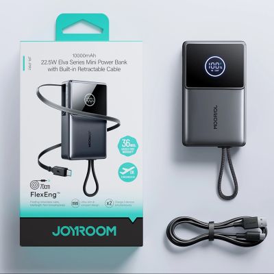 15. Powerbank Joyroom JR-PR1 10000mAh 22,5W z wbudowanym zwijanym kablem USB-C - czarny