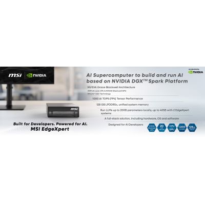 8. MSI AI EdgeXpert MS-C931 ARM Cortex-X925 10Core + ARM Cortex-A725 10Core 128GB LPDDR5x SSD4TB M.2 NVMe NVIDIA GB10 Grace Blackwell Superchip 1000 AI TOPS (FP4, Sparse) WiFi7 10GbE NVIDIA DGX OS