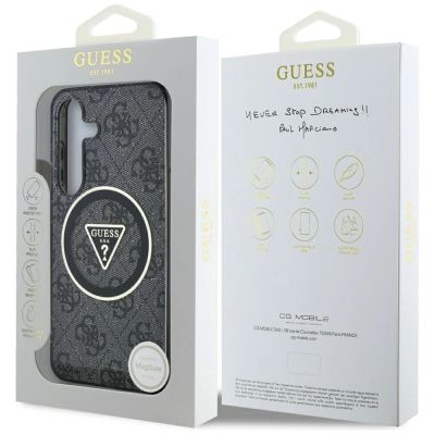 8. Etui Guess 4G Glitter Triangle Buttons MagSafe do Samsung Galaxy S25 czarny
