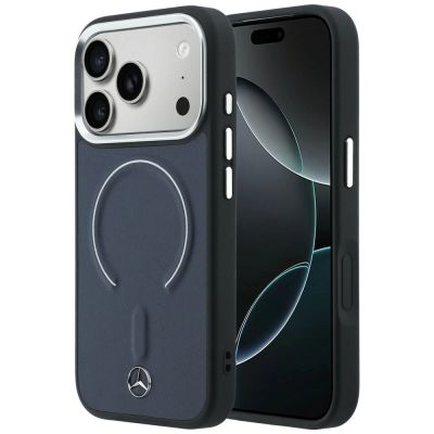 Etui Mercedes Leather 3D MagSafe na iPhone 17 Pro Max - granatowe