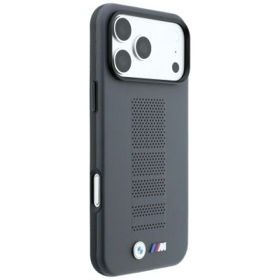 4. Etui BMW M Blue Perfo Metal Logo MagSafe na iPhone 18 Pro Max / 17 Pro Max - szare