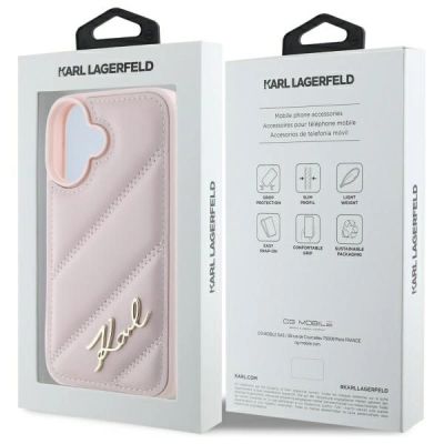 8. Etui Karl Lagerfeld Quilted Signature na iPhone 16 - różowe