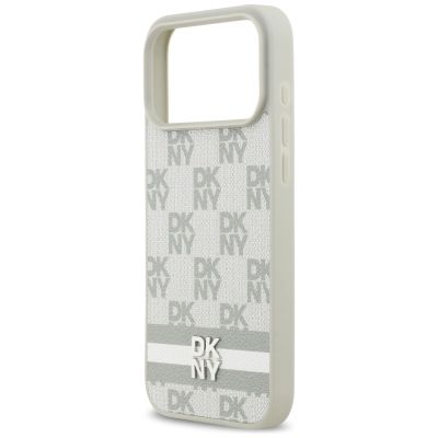 6. Etui DKNY Checkered with Printed Stripes na iPhone 17 Pro Max - beżowe