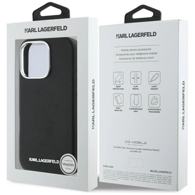 8. Etui Karl Lagerfeld Saffiano Full Wrapped Elongated Metal Logo MagSafe na iPhone 16 Pro Max - czarne