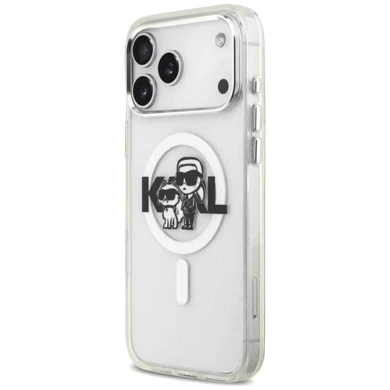 2. Etui Karl Lagerfeld IML Glitter Karl & Choupette Sketch Logo MagSafe do iPhone 17 Pro Max - przezroczyste