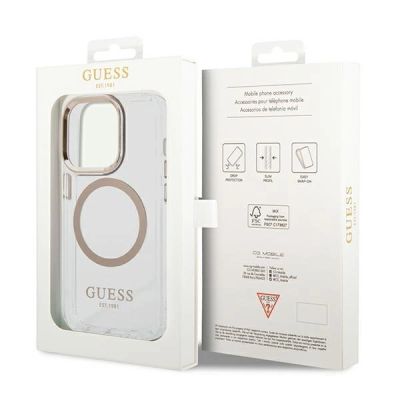 8. Etui Guess Metal Outline MagSafe na iPhone 14 Pro Max - złote