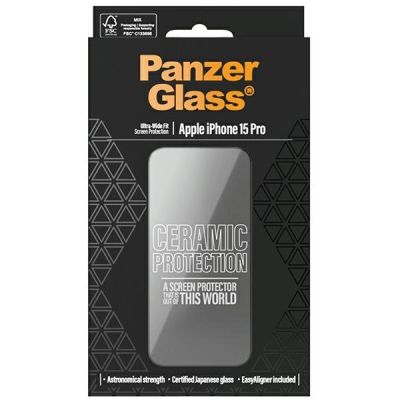 4. Szkło ceramiczne PanzerGlass Ceramic Protection na iPhone 15 Pro z pozycjonerem