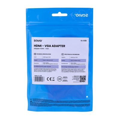 4. Adapter SAVIO CL-27/B (HDMI M - D-Sub (VGA) F; 0,10m; kolor biały)