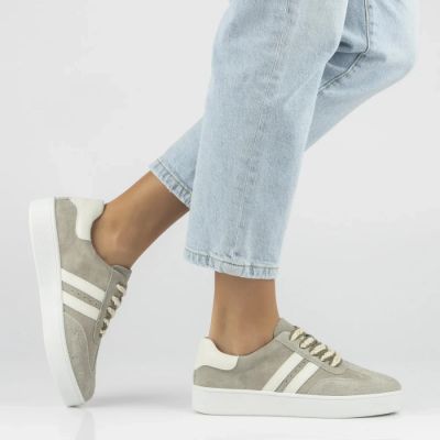 6. Skórzane półbuty sneakersy damskie na platformie khaki Filippo DP7512