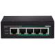 3. Switch TRENDnet TI-PE50 - niezarządzalny - 4 x 10/100 (PoE+) + 1 x 10/100 - możliwość montażu na szynie DIN, montaż na ścianie - PoE+ (90 W) - DC