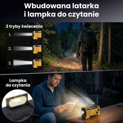 43. Extralink RADIO AWARYJNE SOLARNE Z KORBKA DYNAMO POWERBANK 4000MAH Z LATARKA SOS SR-4000 Przenośny Analogowy Czarny, Pomarańczowy