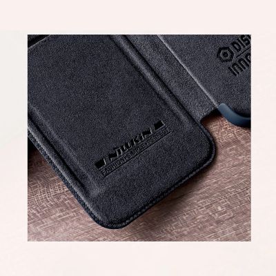 14. Nillkin Qin Leather Pro Case etui do Samsung Galaxy S22+ (S22 Plus) osłona na aparat kabura pokrowiec obudowa z klapką brązowy