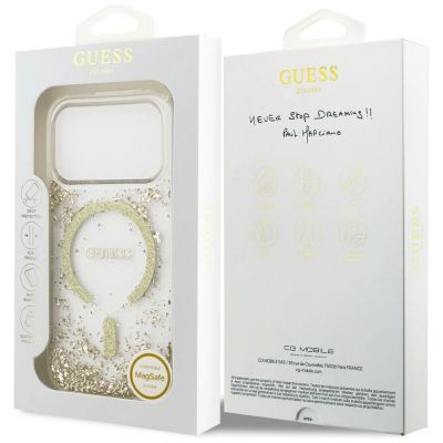 8. Etui Guess Resin Bottom Glitter MagSafe na iPhone 17 Pro - złote