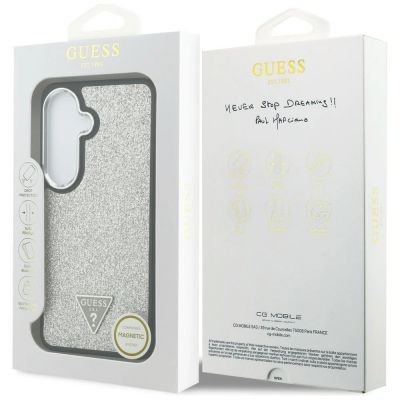 8. Etui Guess Fixed Glitter Triangle MagSafe na Samsung Galaxy S26+ - srebrne