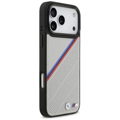 4. Etui BMW M Tricolor Metal Logo MagSafe do iPhone 17 Pro Max - szare