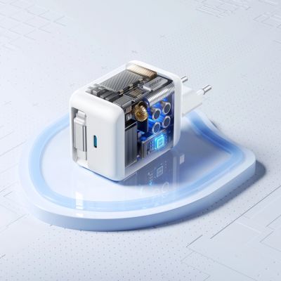 5. Ładowarka sieciowa Joyroom JR-TCL0667WGaNz wbudowanym zwijanym kablem USB-C - biała