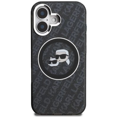 3. Etui Karl Lagerfeld IML Glitter Karl & Choupette Heads Logo MagSafe na iPhone 16 - czarne