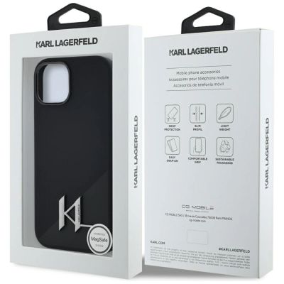 8. Etui Karl Lagerfeld Silicone Shadow Metal Initial MagSafe do iPhone 15 czarny