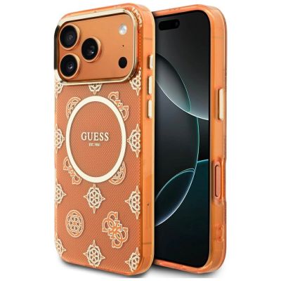 Etui Guess IML Peony Dot MagSafe na iPhone 17 Pro Max - pomarańczowe