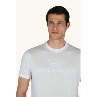 2. Paul&Shark T-shirt męski z bawełny i lyocellu jasny ecru (26411007-108) - klasyczny komfort