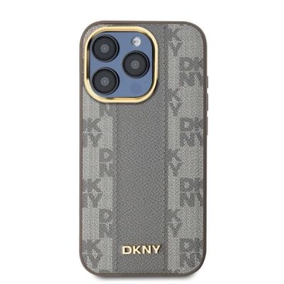 2. Etui DKNY Leather Checkered Mono Pattern MagSafe na iPhone 15 Pro Max - beżowe