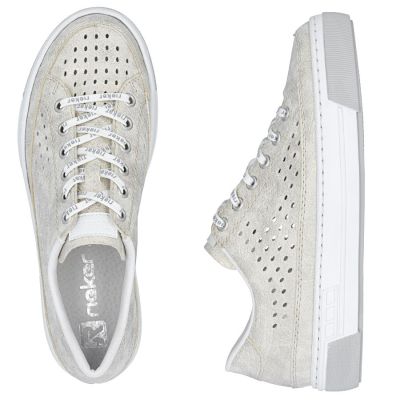 3. Półbuty damskie ażurowe komfortowe miękkie beżowe Rieker L8849-60