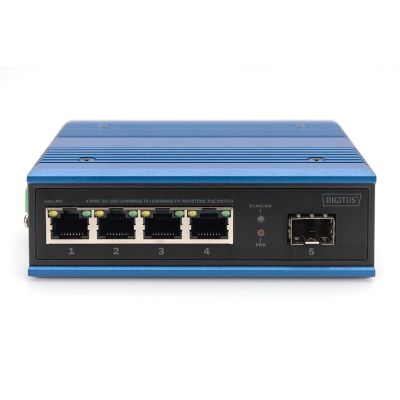 3. Przemysłowy switch 4x 1000Base-TX PoE 120W + 1x 1000Base-FX (bez modułu) DIN rozszerzony zakres temp
