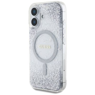 2. Etui Guess HC Resin Bottom Glitter MagSafe na iPhone 16 - srebrne